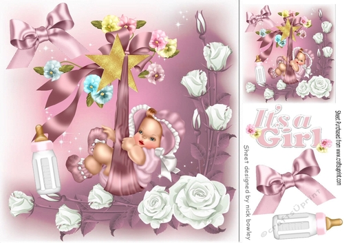 Cute little baby girl in a bonnet with bows & roses 8x8
