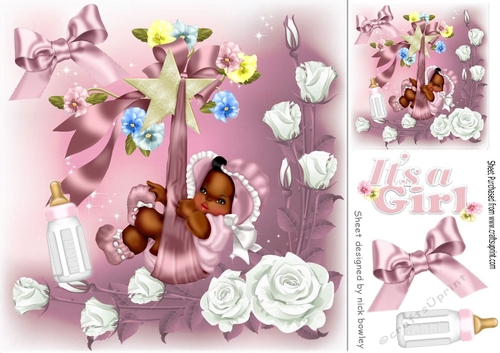Cute little ethnic baby girl in a bonnet with bows & roses 8x8