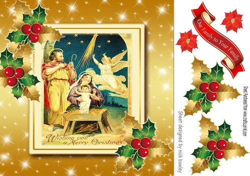 Lovely Nativity with mary and joseph with holly and berries 8x8