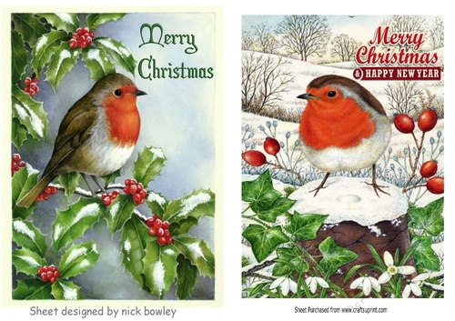 two lovely A5 festive christmas card fronts of robins 