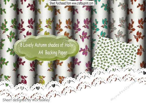 8 Lovely Coloured Autumn Shades of  Christmas Holly Backing Papers