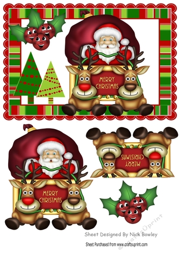 Here we go! off in my sleigh, with reindeers & toony holly