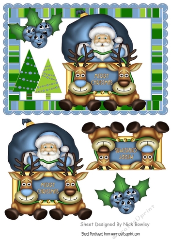Here we go! off in my sleigh, with reindeers & blue toony holly
