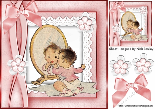 Im so cute! baby girl with lace & bow 8x8