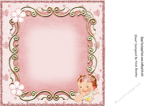 Cute baby girl sucking her thumb, with bow 8x8 insert