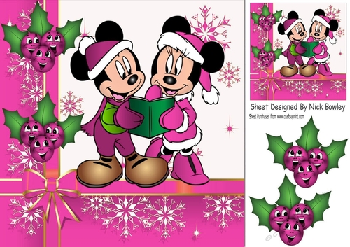 Carol singing mice with cerise toony holly 8x8