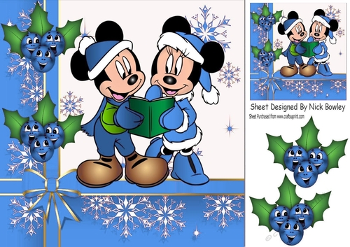 Carol singing mice with blue toony holly 8x8