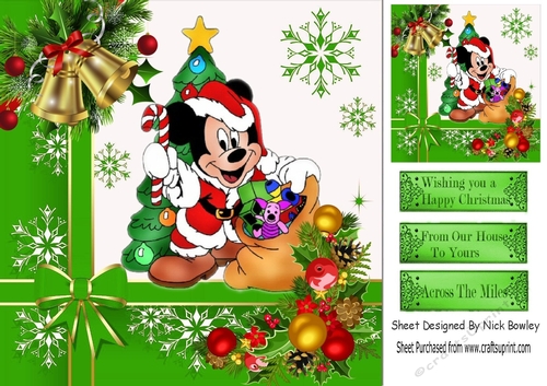  mouse with christmas presents, tree, with bells 8x8