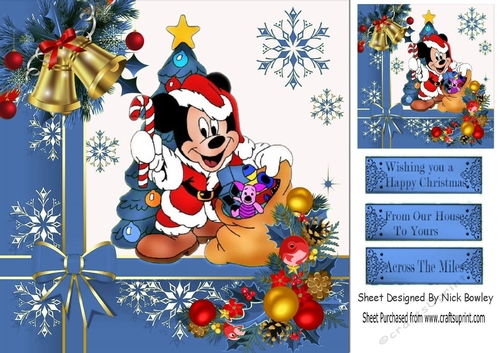 mouse with christmas presents, blue tree, with bells 8x8