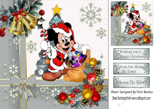 mouse with christmas presents, silver tree, with bells 8x8
