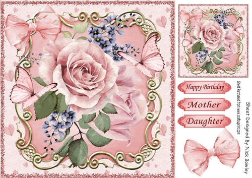 pretty pink blush roses with butterflies and organza bow 8x8