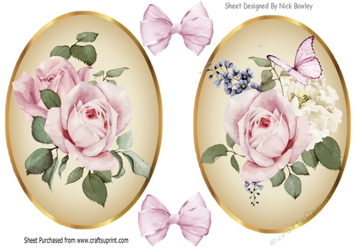  pretty blush pink roses toppers/card fronts with organza bows