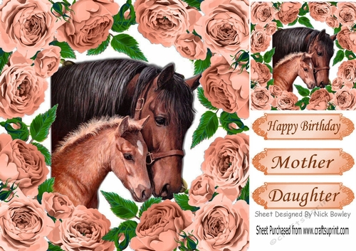 pretty horses framed with peach roses 8x8