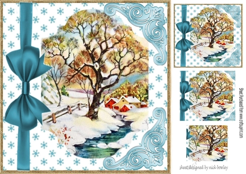 pretty winter scene bracket frame of trees with blue blow  8x8 & pyramids