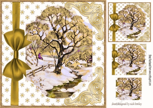pretty winter scene bracket frame of trees with gold blow  8x8 & pyramids