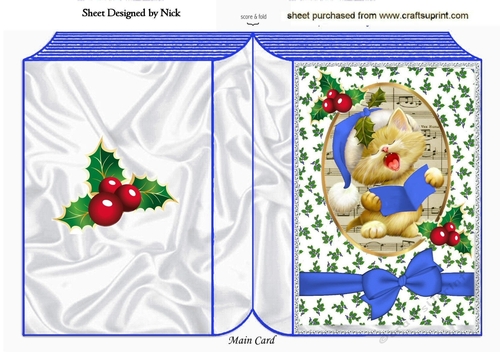 Cute kitty singing christmas carols with blue bow A5 Folded Book