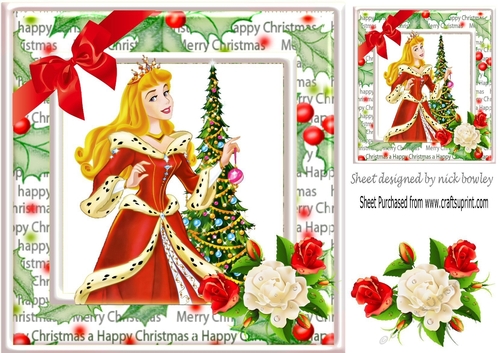 Pretty princess with christmas tree and red bow 8x8
