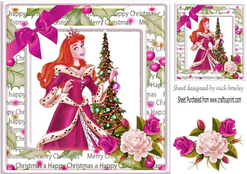 Pretty princess with christmas tree and pink bow 8x8