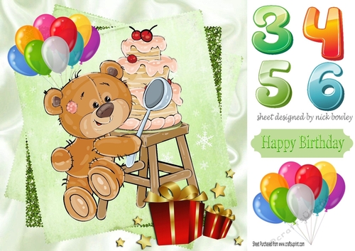 Teddies birthday cake with presents & balloons 8x8