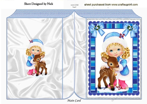 Cute little girl with a little deer and blue bows A5 Folded book