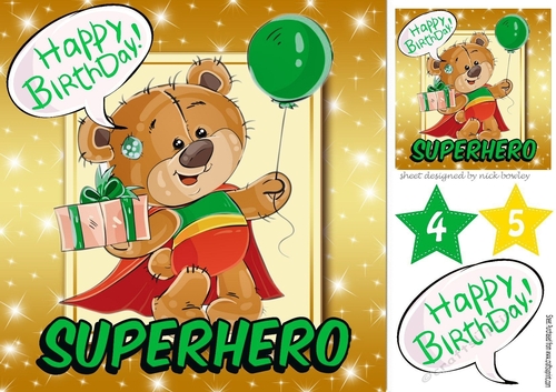 Lovely super hero ted with his birthday present (green)8x8