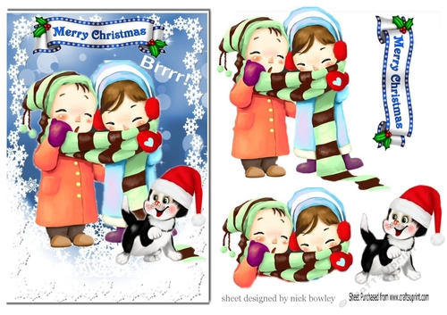 Cute children braving the snow with kitty A5