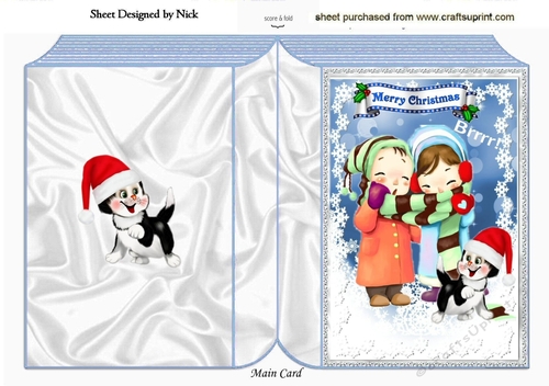 Cute children braving the snow with kitty A5 Folded book