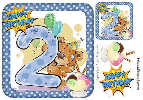 cute teddy with ice cream and balloons 2nd Birthday 8x8