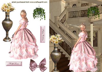 Elegant Lady in Pink Gown on a Staircase