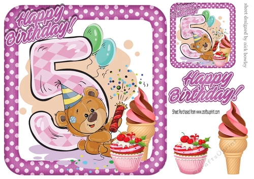  ted with party poppers ice cream & cake 5th birthday 8x8