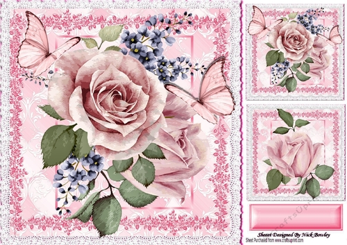 pretty pink roses & toppers with lace & butterflies 8x8