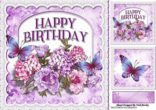 pretty purple flowers & butterflies on a plaque for that special person 8x8