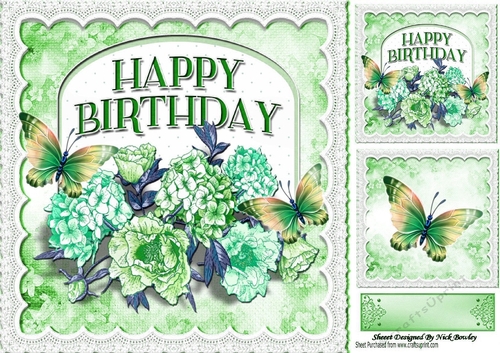 pretty green flowers & butterflies on a plaque for that special person 8x8