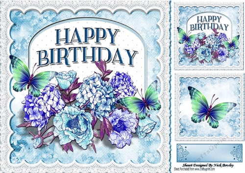 pretty blue flowers & butterflies on a plaque for that special person 8x8
