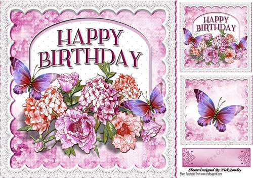 pretty pink flowers & butterflies on a plaque for that special person 8x8