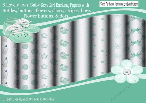 8 lovely Turq baby girl/boy backing paper
