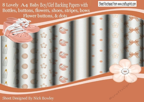 8 lovely Peach baby boy/girl backing paper