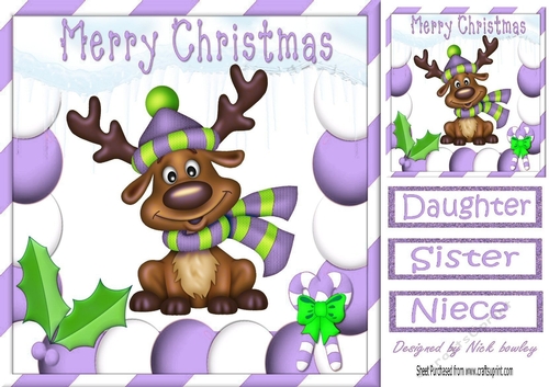 Cute reindeer in lilac festive frame 8x8