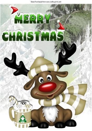 reindeer dressed for winter with his hot choc A4