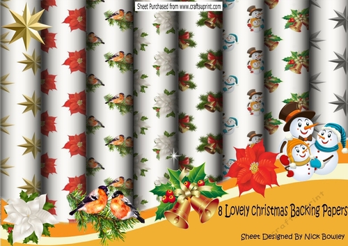 8 Lovely christmas embelishments backing paper (set one)