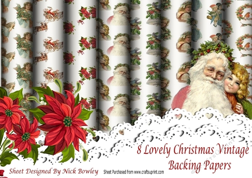 8 Lovely Christmas Vintage Backing Papers (set 2)
