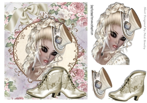 Lovely vintage lady in floral shabby chic frame with bow