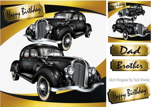 Lovely Vintage car in gold abstract frame 8x8