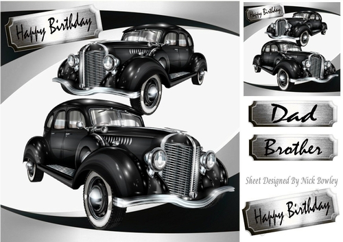 Lovely Vintage car in silver abstract frame 8x8