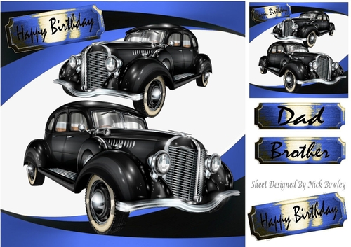 Lovely Vintage car in blue abstract frame 8x8