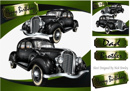 Lovely Vintage car in green abstract frame 8x8