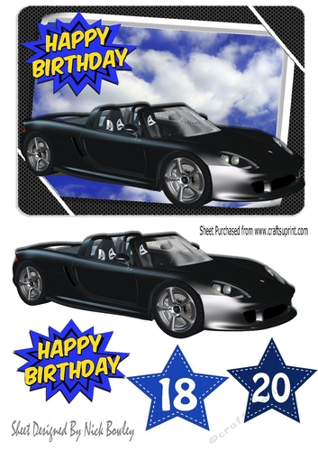 Sports car in funky blue/black A5 Frame