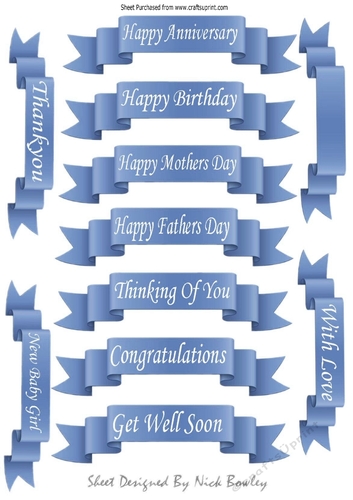  11 White sentiment scroll tags in blue