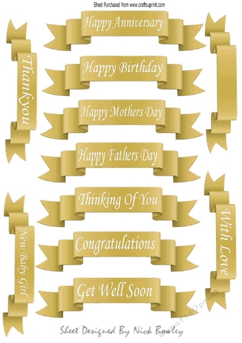 11 White sentiment scroll tags in gold