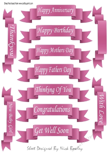 11 White sentiment scroll tags in pink